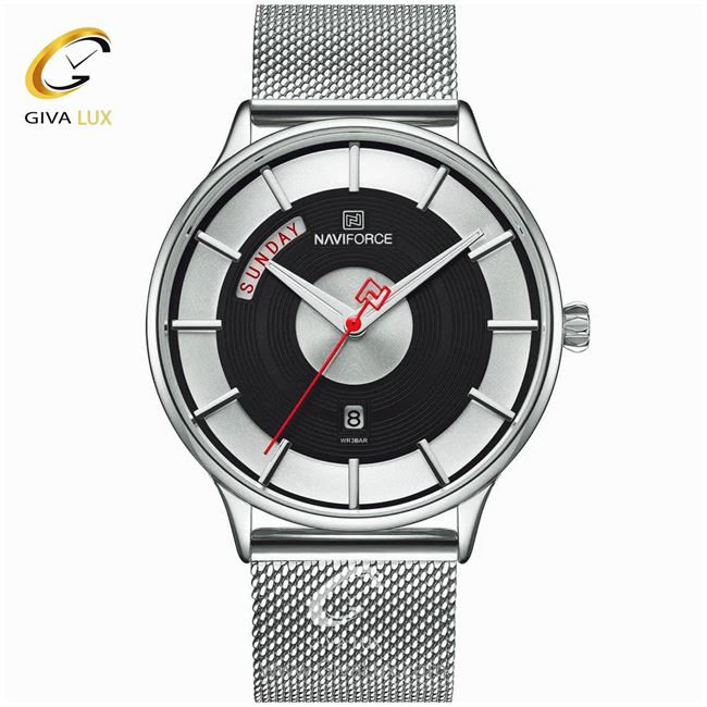 ساعت مچی مردانه بند حصیری فلزی نقره ای ناوی فورس مدل NF3007